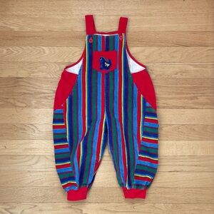 VINTAGE HEALTHTEX EUC Primary Colors Corduroy Dinosaur Appliqué Barrel Overalls